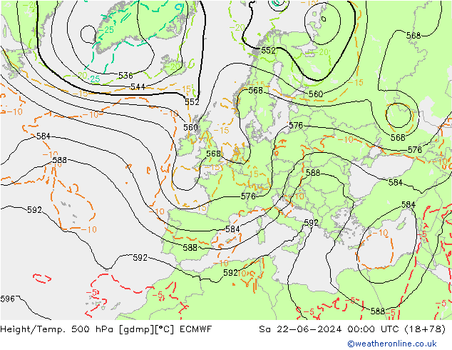 Z500/Rain (+SLP)/Z850 ECMWF Sa 22.06.2024 00 UTC