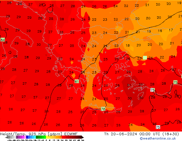 Height/Temp. 925 гПа ECMWF чт 20.06.2024 00 UTC