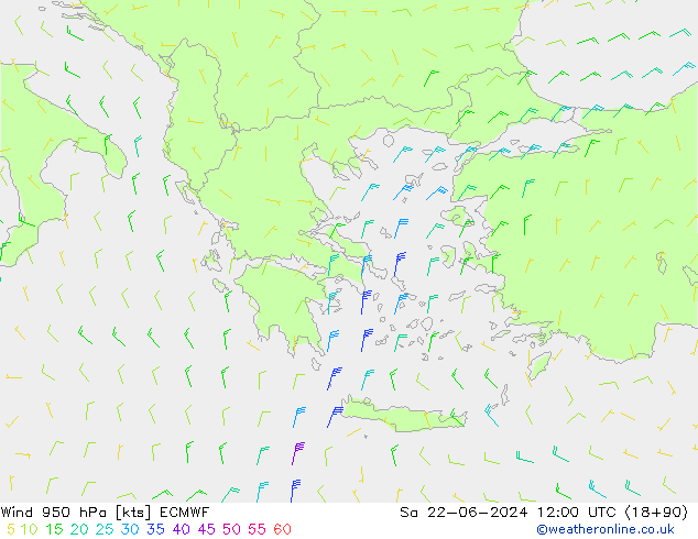 Vento 950 hPa ECMWF sab 22.06.2024 12 UTC