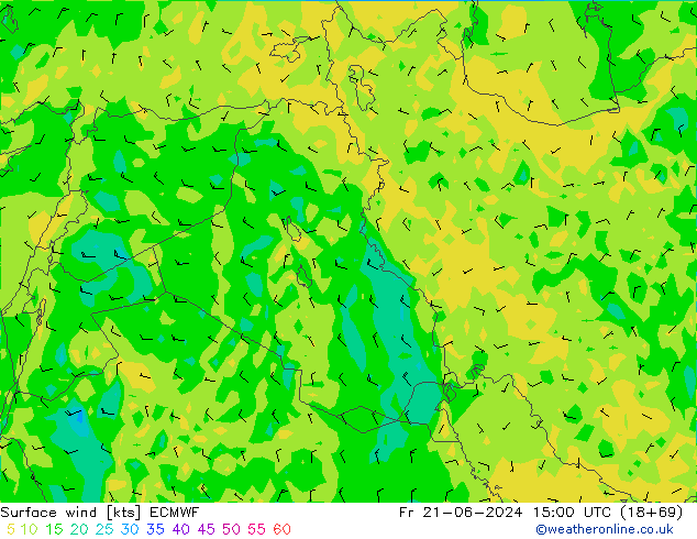 Vento 10 m ECMWF ven 21.06.2024 15 UTC