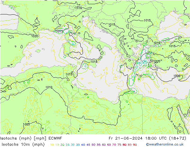 Isotachs (mph) ECMWF Fr 21.06.2024 18 UTC