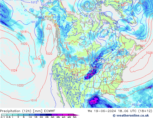 Precipitation (12h) ECMWF St 19.06.2024 06 UTC