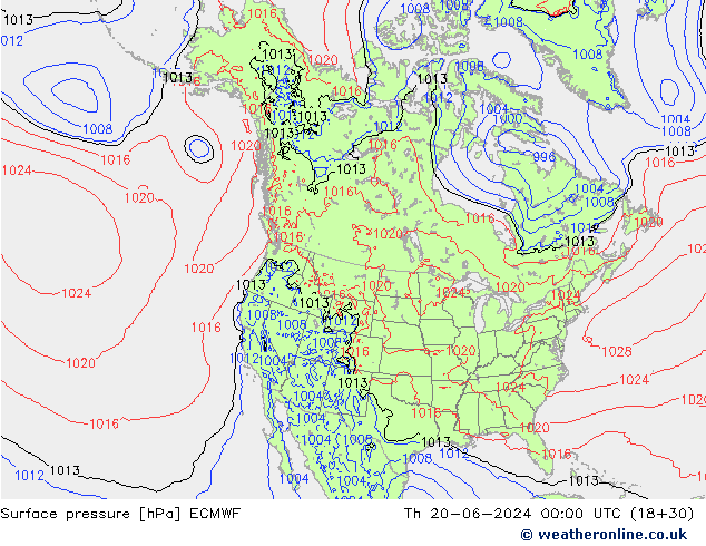 Surface pressure ECMWF Th 20.06.2024 00 UTC