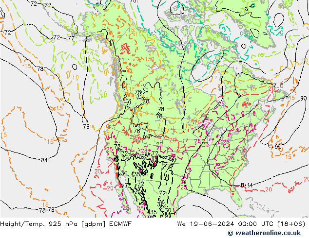 Height/Temp. 925 гПа ECMWF ср 19.06.2024 00 UTC