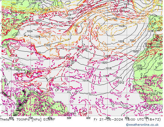 Theta-e 700гПа ECMWF пт 21.06.2024 18 UTC