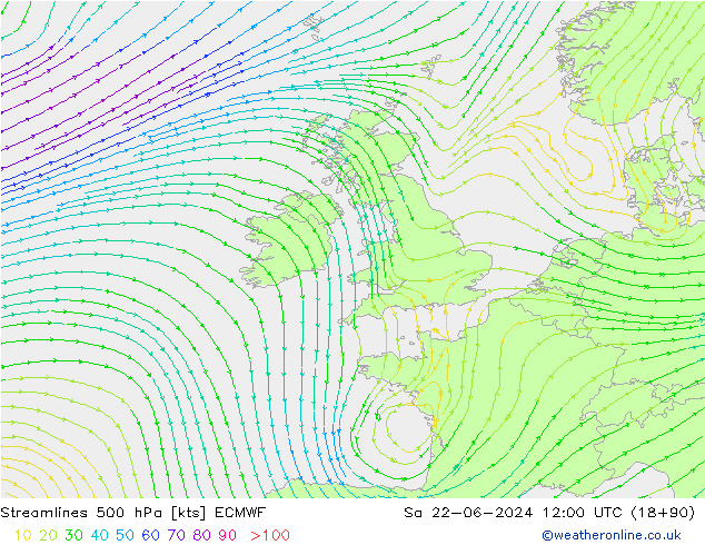 Stroomlijn 500 hPa ECMWF za 22.06.2024 12 UTC