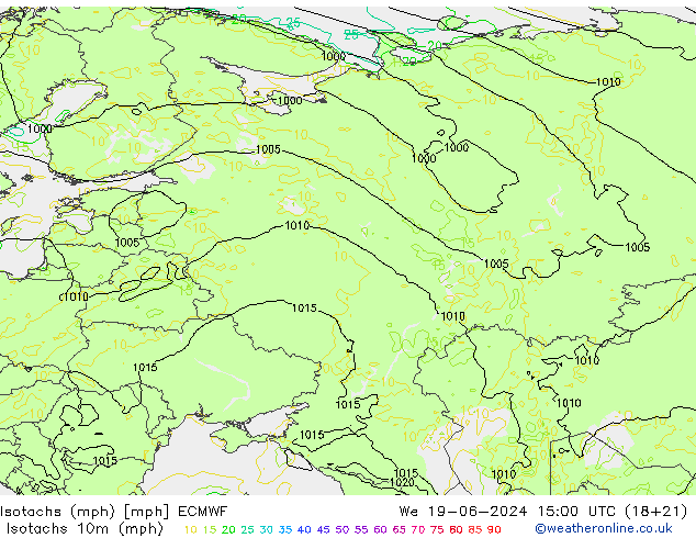 Eşrüzgar Hızları mph ECMWF Çar 19.06.2024 15 UTC