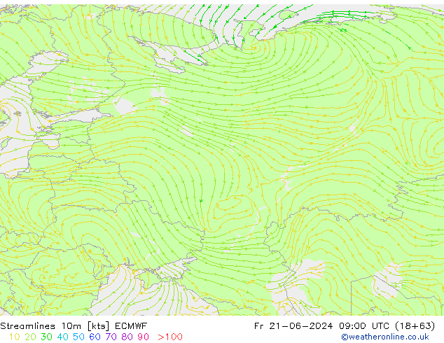 Streamlines 10m ECMWF Fr 21.06.2024 09 UTC