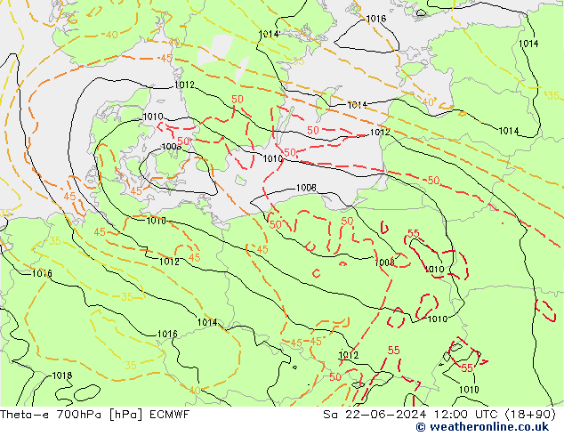 Theta-e 700hPa ECMWF Sa 22.06.2024 12 UTC