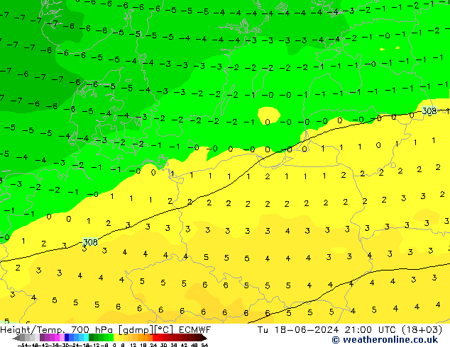 Height/Temp. 700 hPa ECMWF Ter 18.06.2024 21 UTC