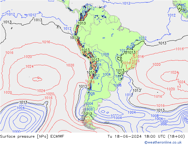 Surface pressure ECMWF Tu 18.06.2024 18 UTC