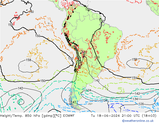 Hoogte/Temp. 850 hPa ECMWF di 18.06.2024 21 UTC