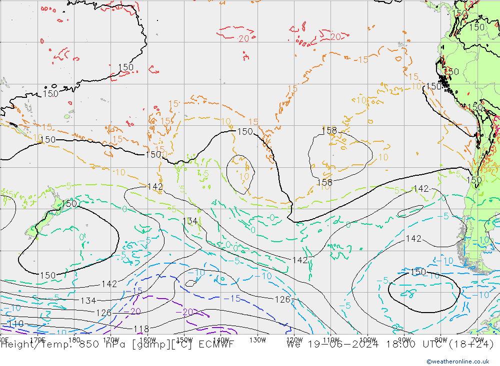 Height/Temp. 850 hPa ECMWF mer 19.06.2024 18 UTC