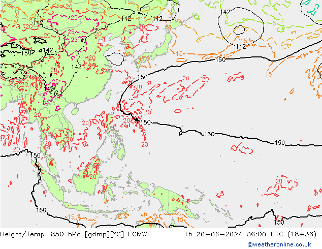 Z500/Rain (+SLP)/Z850 ECMWF Th 20.06.2024 06 UTC