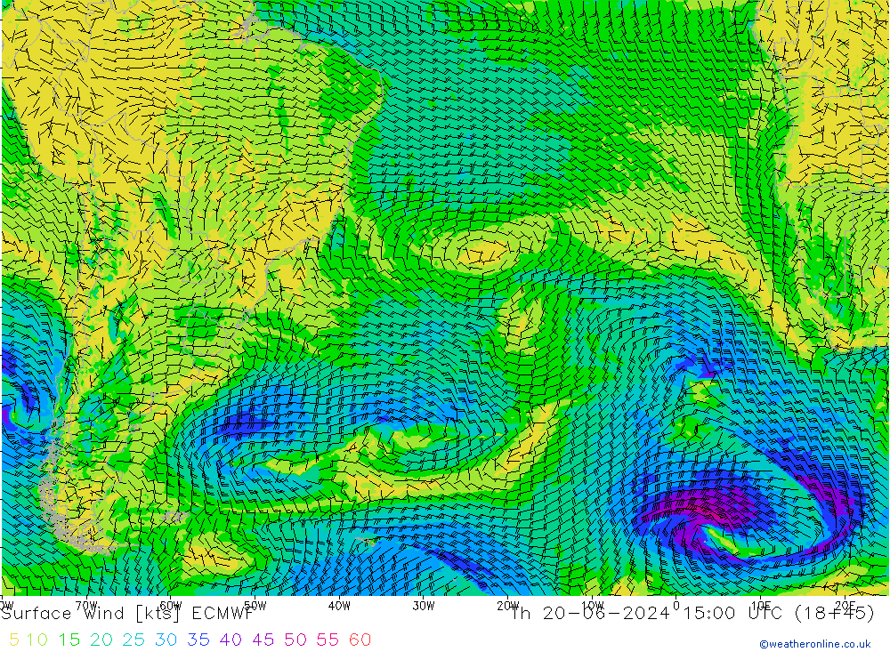 Surface wind ECMWF Th 20.06.2024 15 UTC