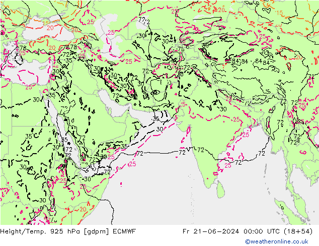 Height/Temp. 925 hPa ECMWF Fr 21.06.2024 00 UTC