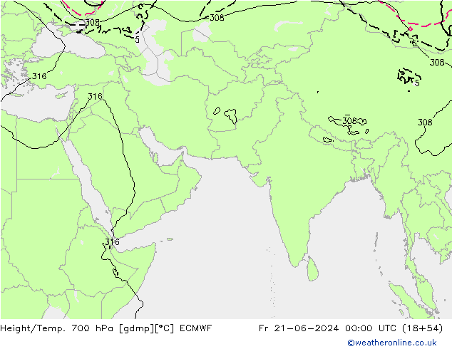 Height/Temp. 700 hPa ECMWF Fr 21.06.2024 00 UTC