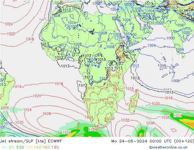 Jet stream/SLP ECMWF Po 24.06.2024 00 UTC