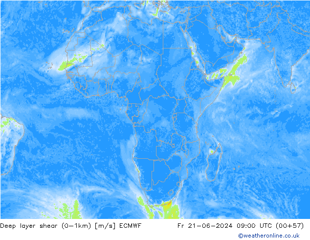 Deep layer shear (0-1km) ECMWF vr 21.06.2024 09 UTC