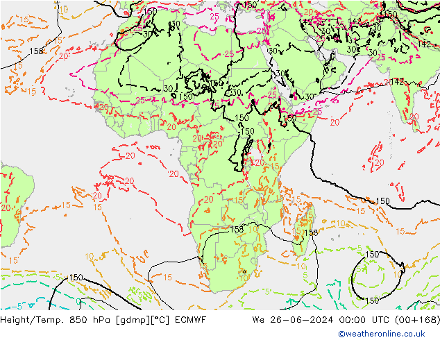Yükseklik/Sıc. 850 hPa ECMWF Çar 26.06.2024 00 UTC