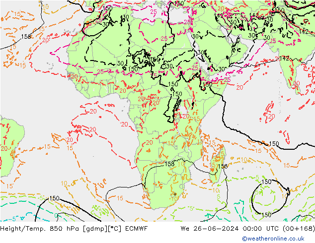 Z500/Rain (+SLP)/Z850 ECMWF śro. 26.06.2024 00 UTC