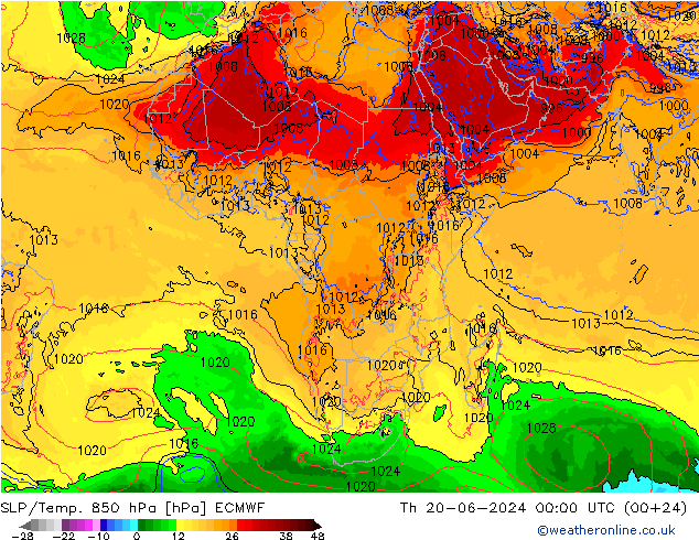 SLP/Temp. 850 hPa ECMWF Th 20.06.2024 00 UTC