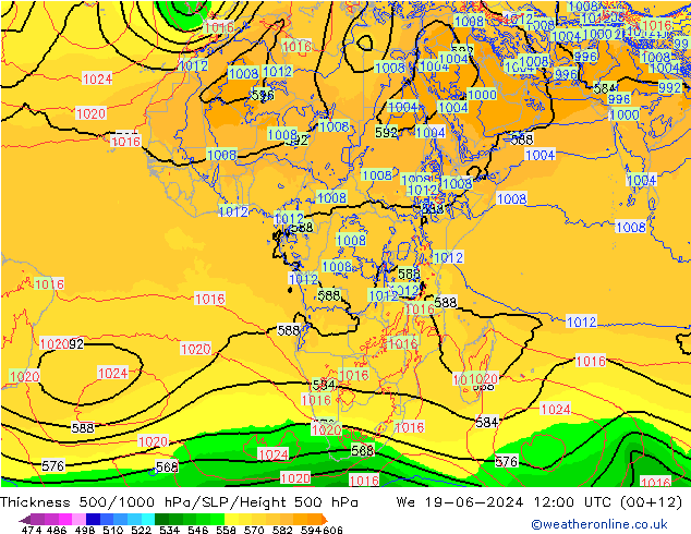 Schichtdicke 500-1000 hPa ECMWF Mi 19.06.2024 12 UTC