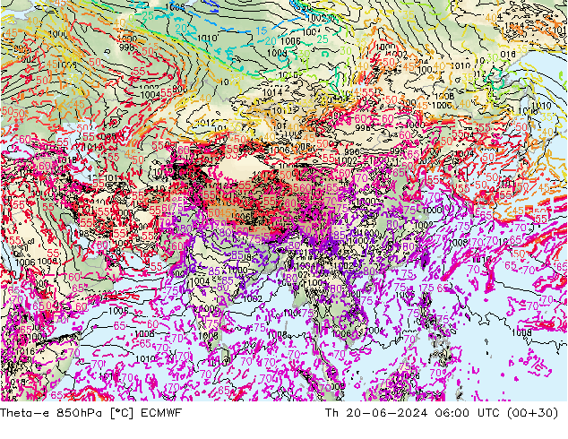 Theta-e 850hPa ECMWF Th 20.06.2024 06 UTC