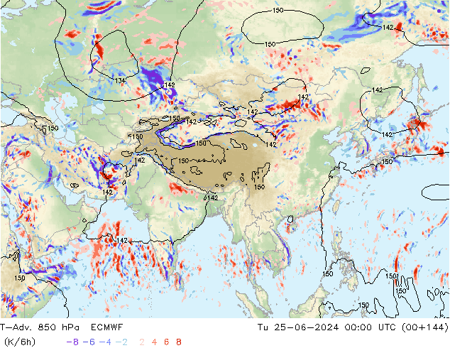 T-Adv. 850 hPa ECMWF Tu 25.06.2024 00 UTC