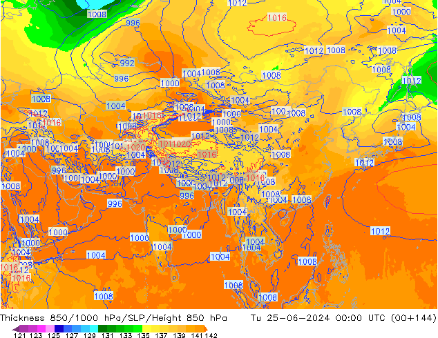 Thck 850-1000 hPa ECMWF Tu 25.06.2024 00 UTC