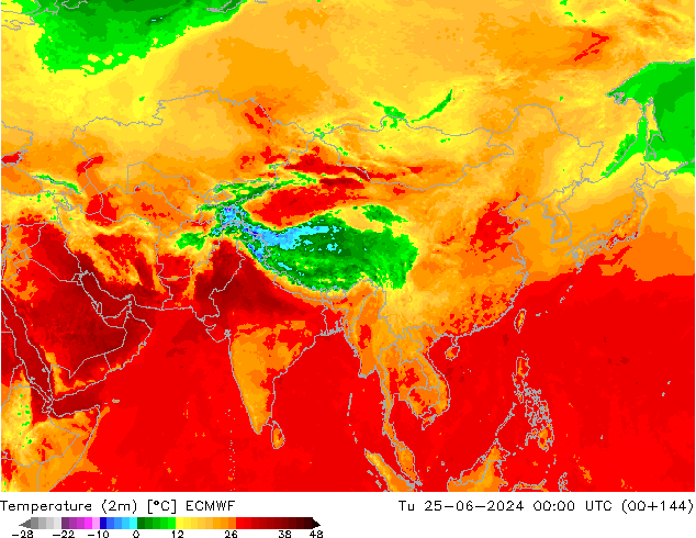 Temperature (2m) ECMWF Tu 25.06.2024 00 UTC