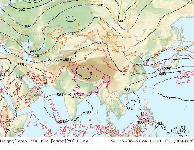 Z500/Rain (+SLP)/Z850 ECMWF Su 23.06.2024 12 UTC