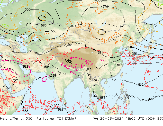 Z500/Rain (+SLP)/Z850 ECMWF mer 26.06.2024 18 UTC