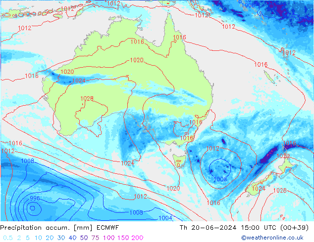 Precipitation accum. ECMWF Čt 20.06.2024 15 UTC