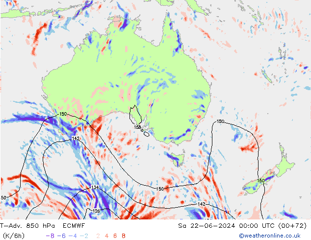 T-Adv. 850 hPa ECMWF so. 22.06.2024 00 UTC