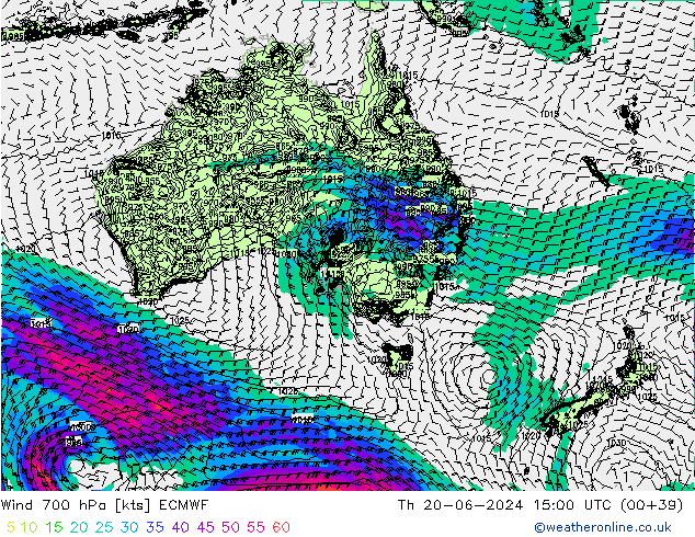 wiatr 700 hPa ECMWF czw. 20.06.2024 15 UTC