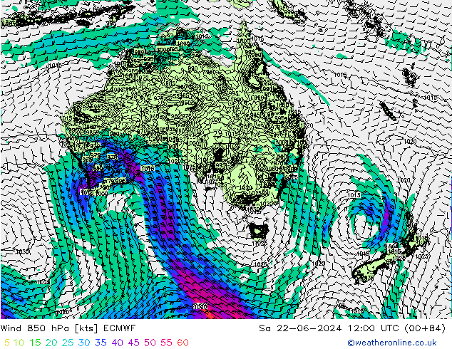 Wind 850 hPa ECMWF So 22.06.2024 12 UTC