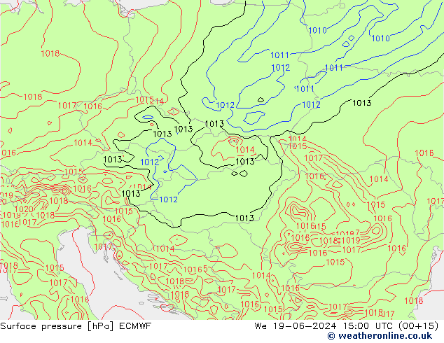 Luchtdruk (Grond) ECMWF wo 19.06.2024 15 UTC