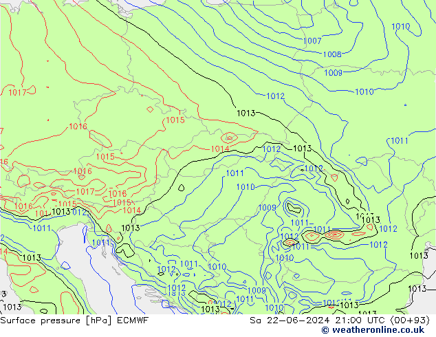 Surface pressure ECMWF Sa 22.06.2024 21 UTC