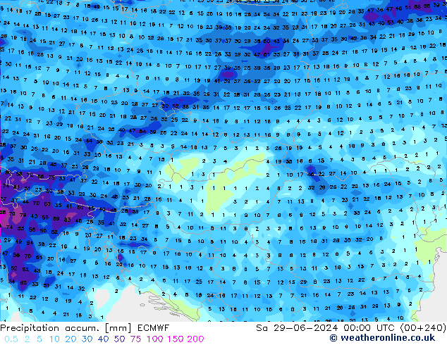 Totale neerslag ECMWF za 29.06.2024 00 UTC