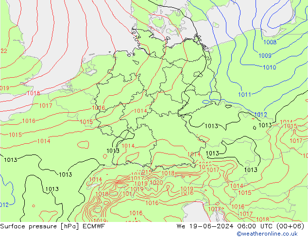 Surface pressure ECMWF We 19.06.2024 06 UTC