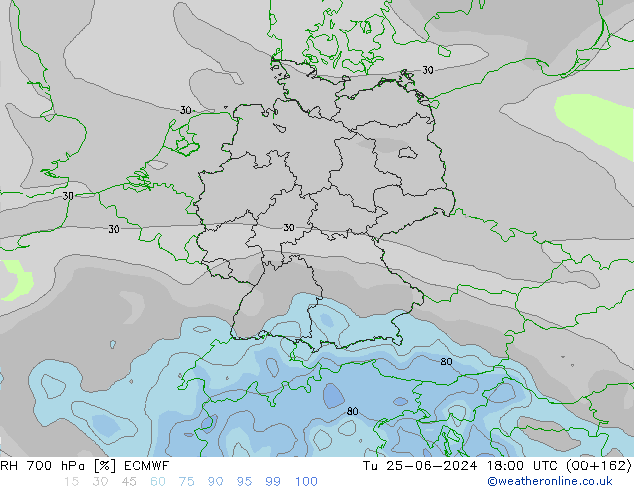 RH 700 hPa ECMWF  25.06.2024 18 UTC