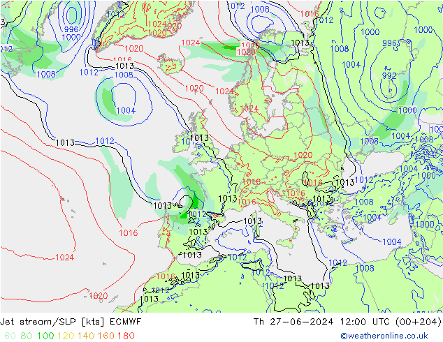 Polarjet/Bodendruck ECMWF Do 27.06.2024 12 UTC