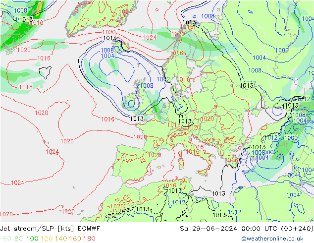 Jet stream/SLP ECMWF Sa 29.06.2024 00 UTC