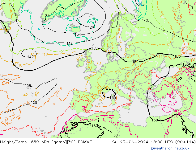 Z500/Rain (+SLP)/Z850 ECMWF  23.06.2024 18 UTC