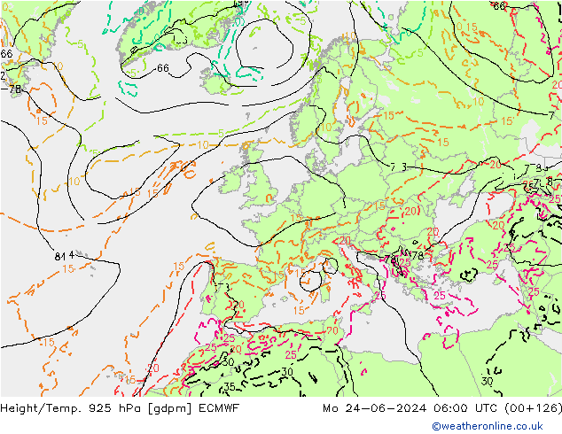 Height/Temp. 925 hPa ECMWF Po 24.06.2024 06 UTC