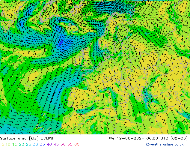 Bodenwind ECMWF Mi 19.06.2024 06 UTC