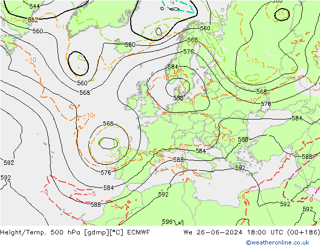 Z500/Regen(+SLP)/Z850 ECMWF wo 26.06.2024 18 UTC