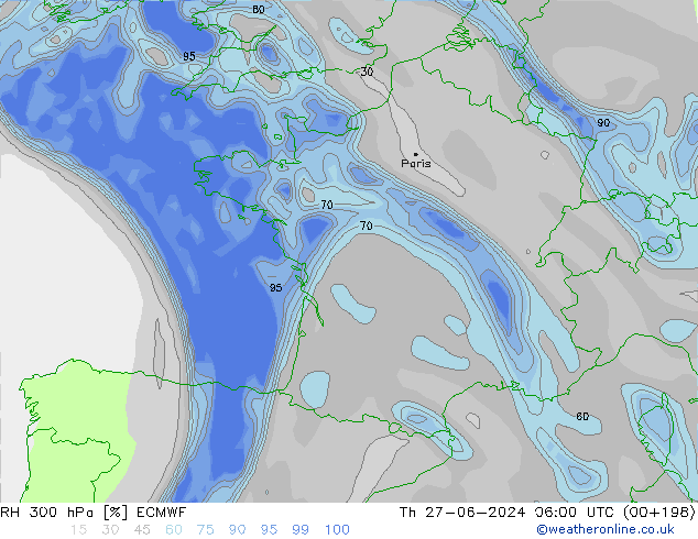 RH 300 hPa ECMWF Th 27.06.2024 06 UTC