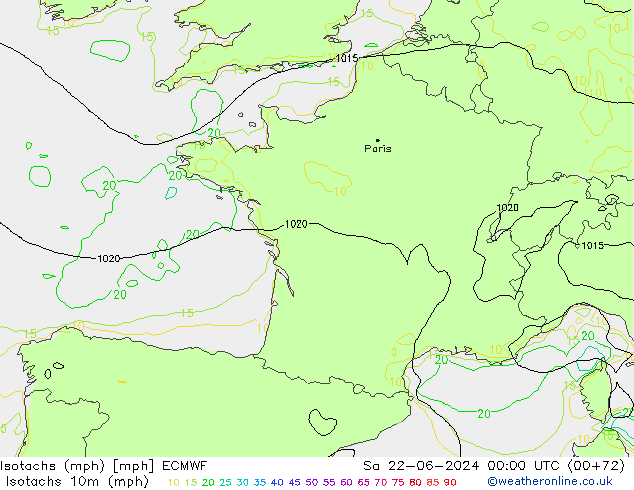 Isotachs (mph) ECMWF Sa 22.06.2024 00 UTC